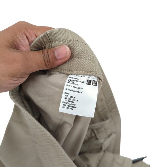 Uniqlo Men XL Dry Stretch Easy Shorts Khaki Brown 8" Inseam Twill Elastic Pocket - Picture 6 of 8